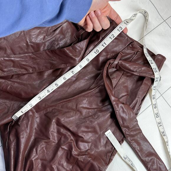 Commando Pants Womens Medium Oxblood Brown Faux Leather Vegan Paperbag Waist - Picture 8 of 12